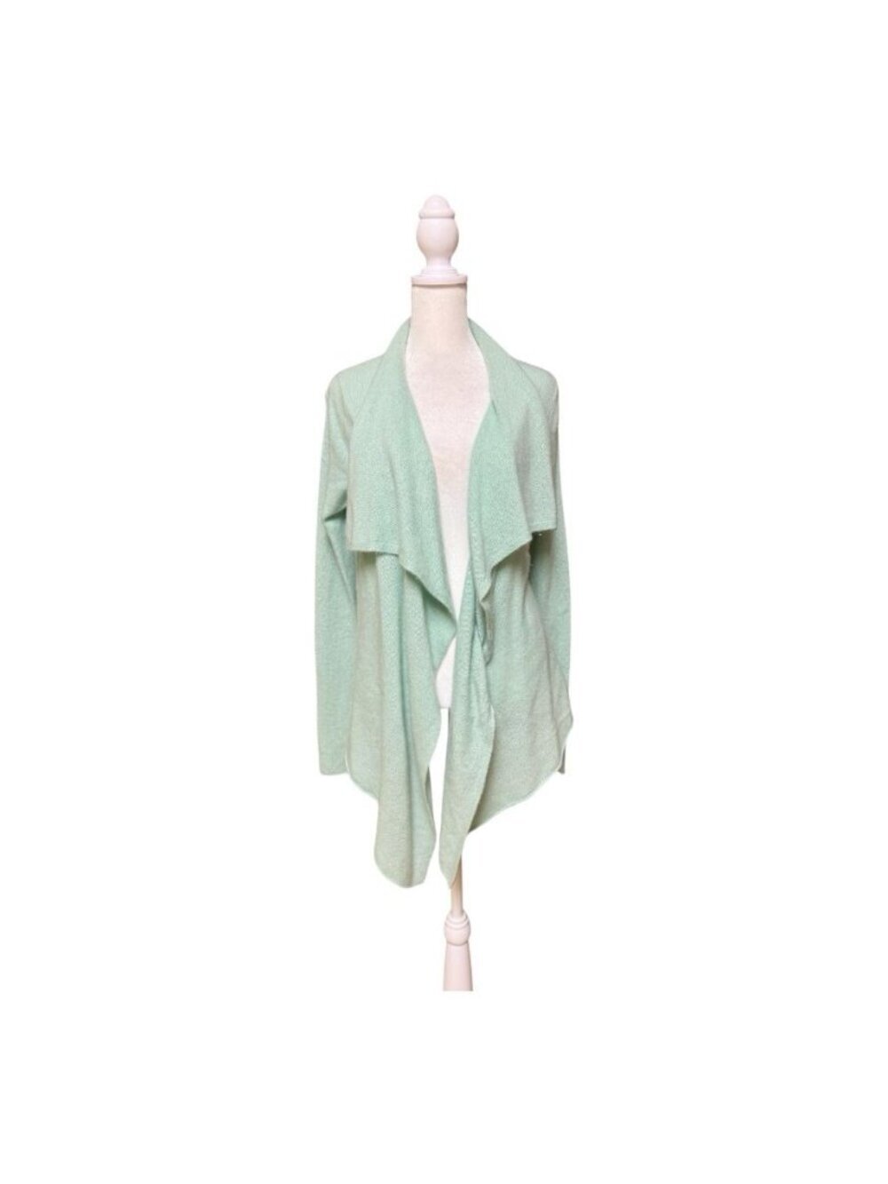 White + Warren 100% Cashmere Open Front Drape Cardigan Sweater Mint Green Large